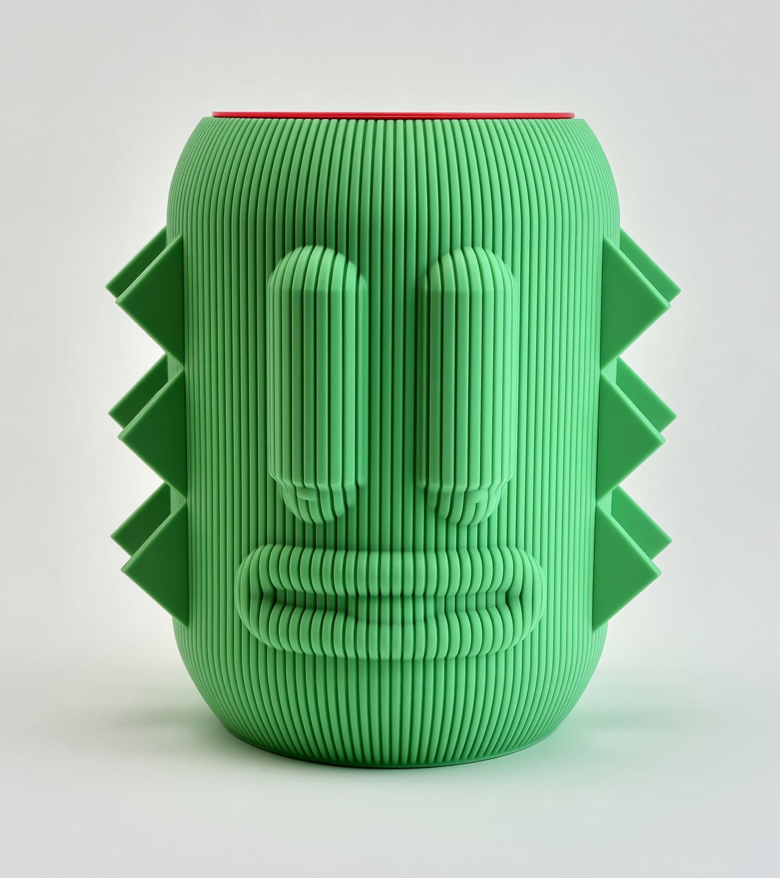Jarrón Pascal menta con ojos, labios en relieve y crestas triangulares